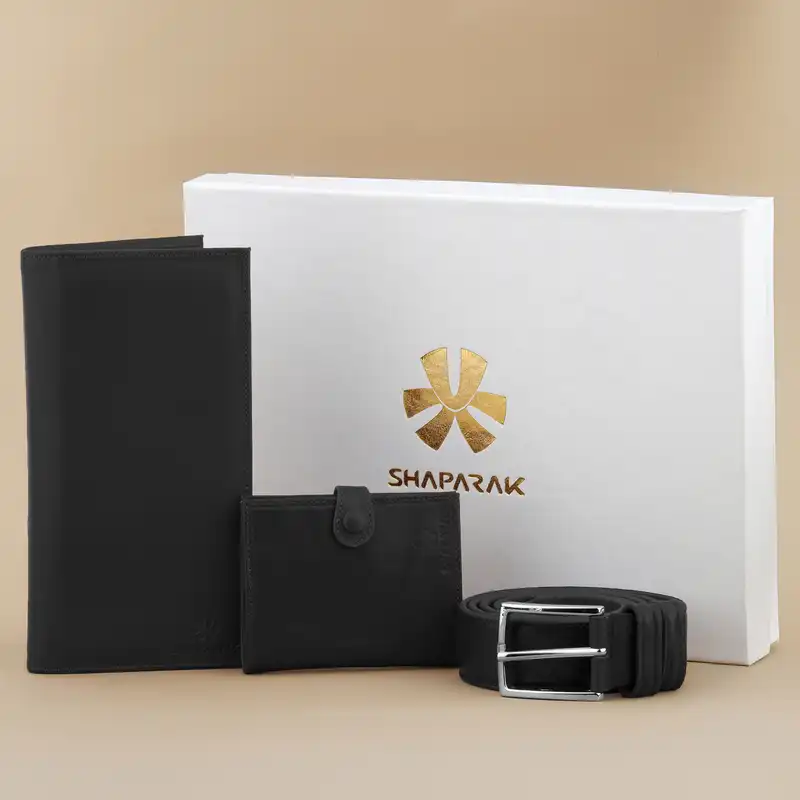 ست هدیه مردانه شاپرک مدل چرم طبیعی