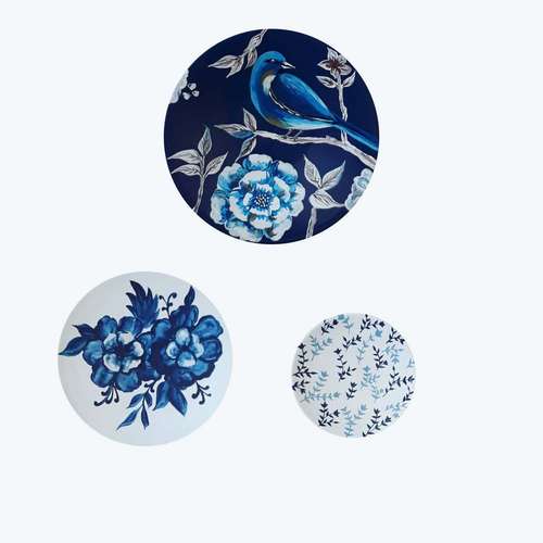 بشقاب دیوارکوب سفالی طرح گل مجموعه 3عددی