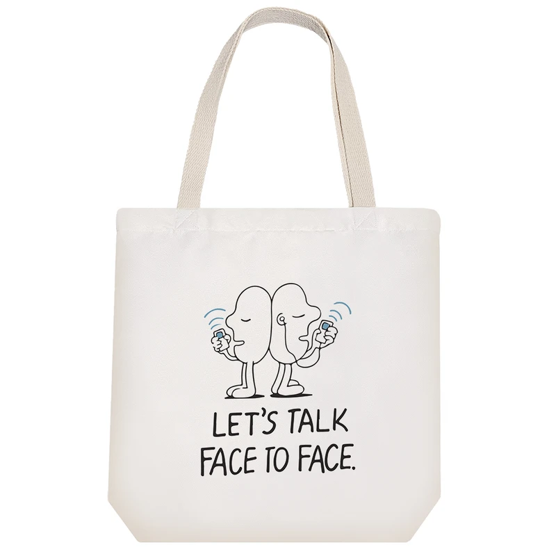 ساک خرید پارچه ای خندالو طرح Let's Talk Face To Face مدل توت بگ کد 6645