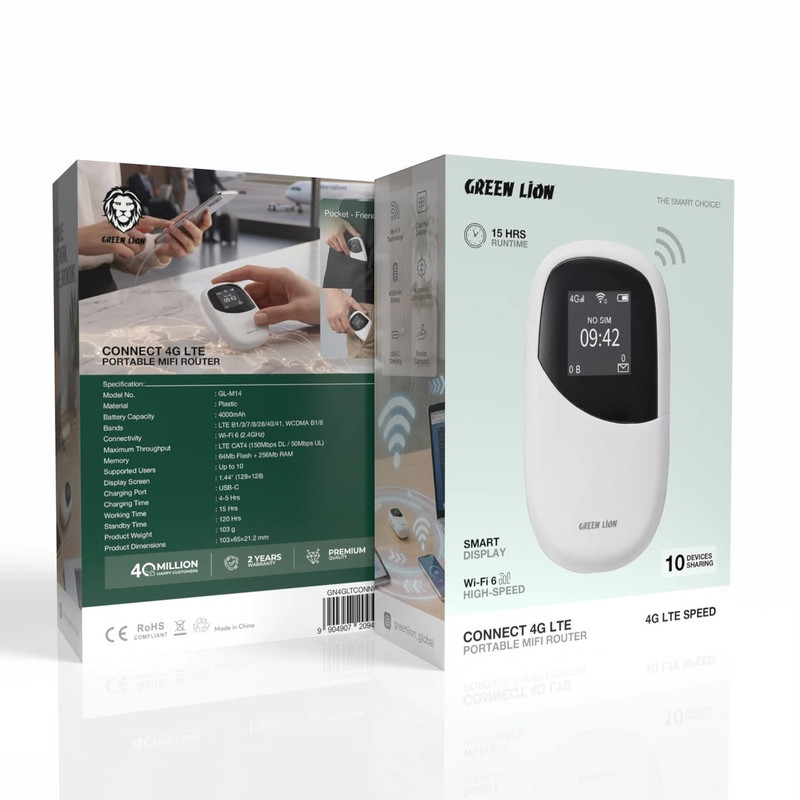 مودم 4G قابل حمل گرین لاین مدل GL-M14 با باتری ۴۰۰۰ میلی آمپر ساعت 