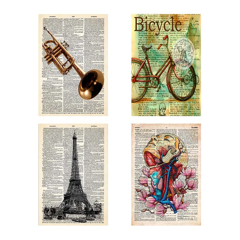 تابلو شاسي کارنيکا طرح روزنامه وینتج Vintage Newspaper کد 57152 مجموعه 4 عددی