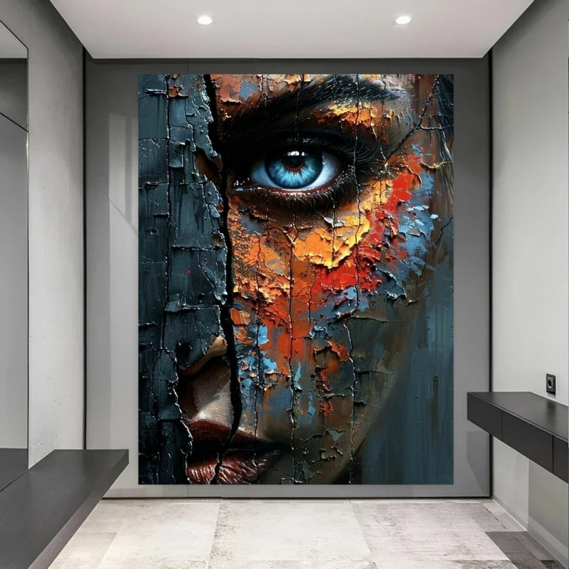 پوستر پارچه ای طرح مخمل پرتره بافت دار مدل چهره ترک خورده کد BK24358