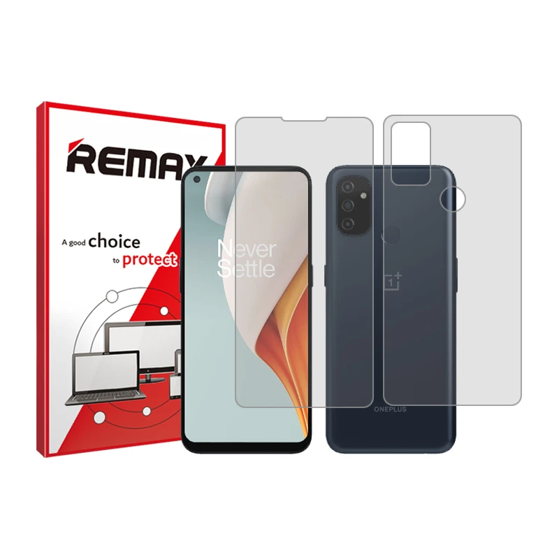محافظ صفحه نمایش شفاف ریمکس مدل Anti Shock مناسب برای گوشی موبایل  وان پلاس Nord N100 به همراه محافظ پشت گوشی