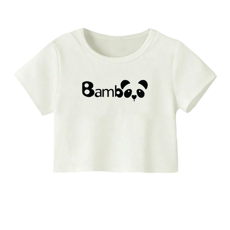 کراپ‌ تی‌شرت آستین کوتاه زنانه مدل پاندا مشکی