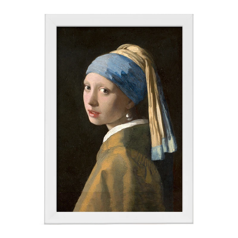تابلو خندالو مدل نقاشی دختری با گوشواره های مروارید اثر یوهانس فرمیر کد F12424