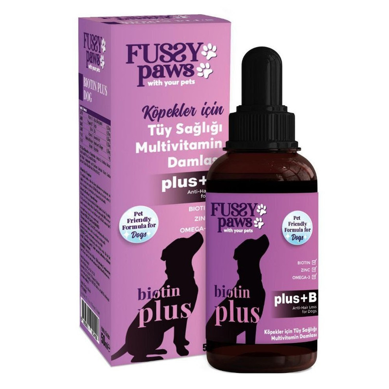 قطره بیوتین پلاس سگ فاسی پاوز مدل Fussy Paws Biotin Plus Drop حجم 50 میلی‌لیتر