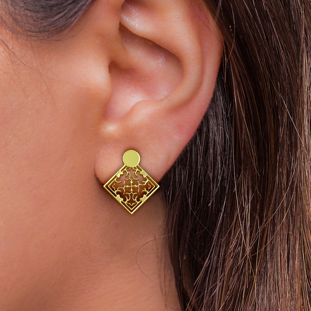 گوشواره طلا 18 عیار زنانه مدوپد مدل اسلیمی کد GA1-10387