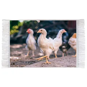 فرش ماشینی دیوارکوب اطلس آبی طرح جوجه و مرغ و خروس مدل T1667 
