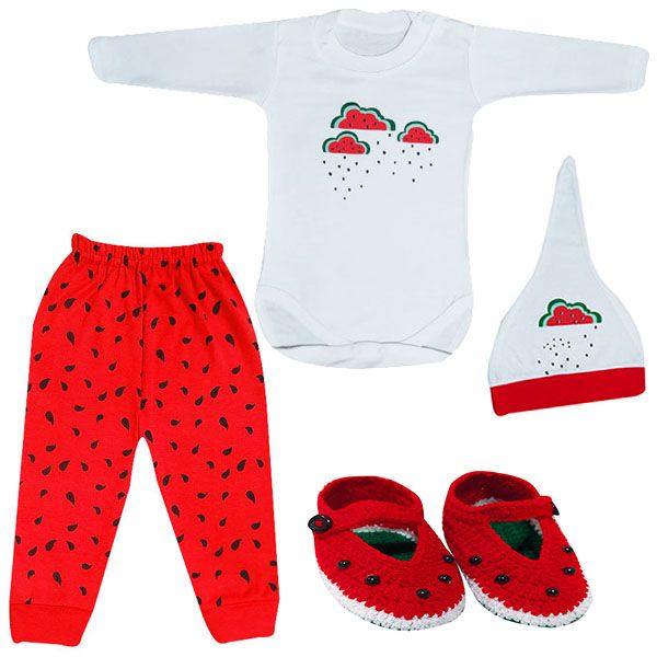 ست 4 تکه لباس نوزادی مدل یلدا طرح هندوانه کد P6 -  - 1