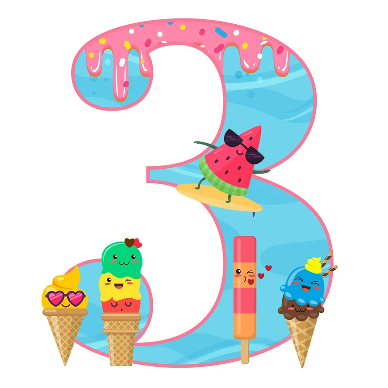 استند رومیزی تولد مدل عدد 3 طرح بستنی کد 1086