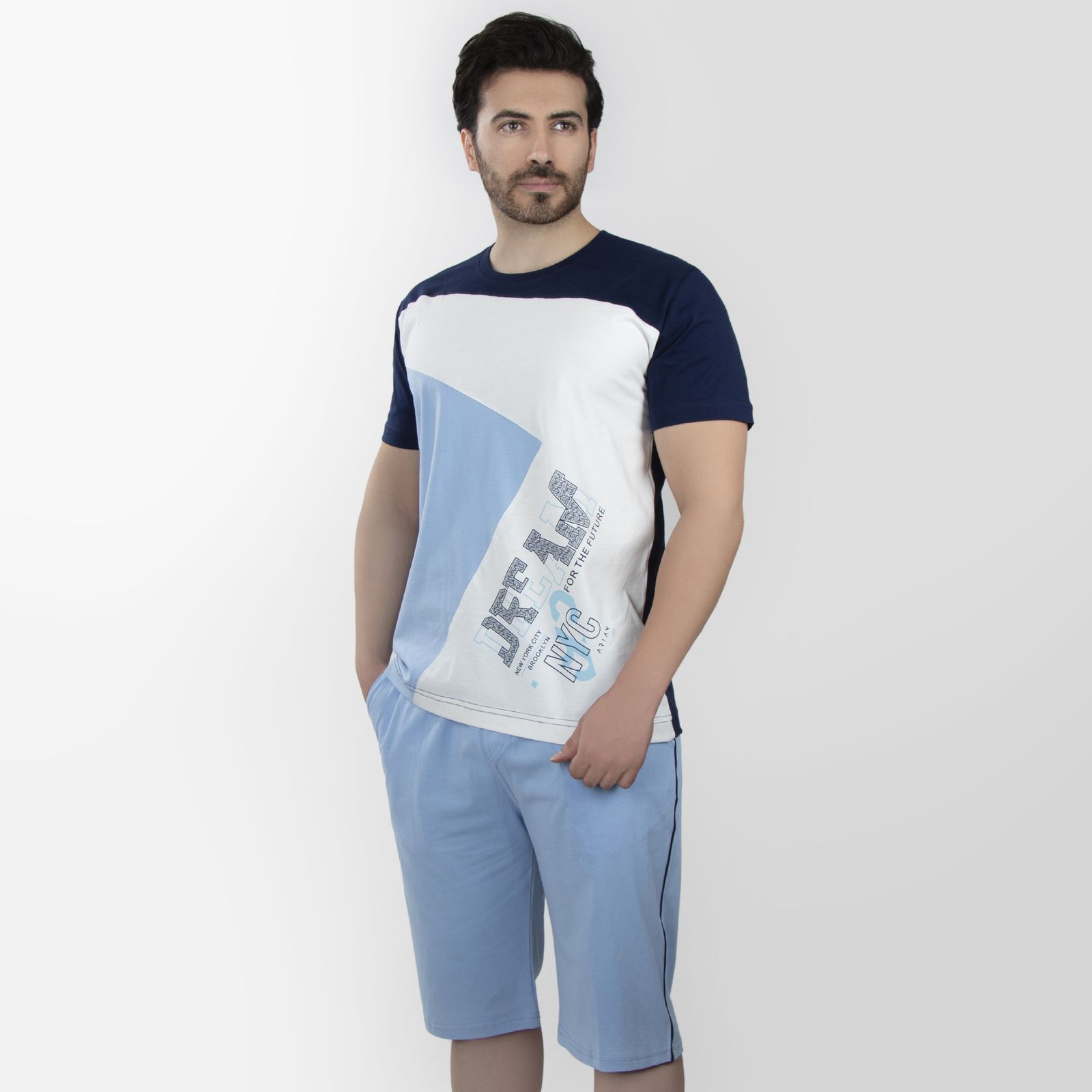 ست تی شرت آستین کوتاه  و شلوارک مردانه آریان نخ باف مدل Z17630 -  - 1