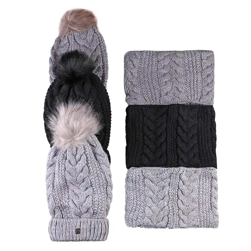 ست کلاه و شال گردن بافتنی سام مدل داخل خز کد 409