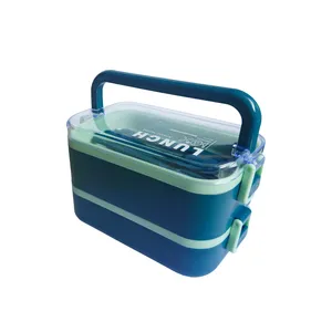 ظرف غذا مدل دو طبقه طرح لانچ باکس همراه قاشق و چنگال و چاقو