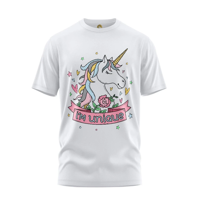 تی شرت آستین کوتاه زنانه هومرو مدل TW057 طرح یونیکورن