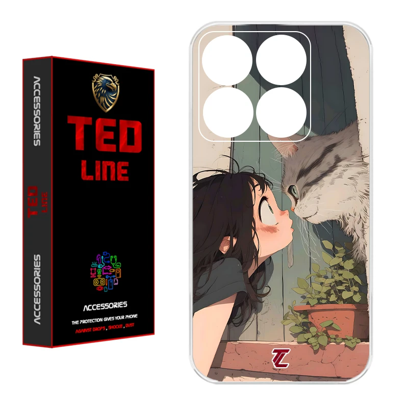 کاور تدلاین طرح دختر و گربه کد 1205 مناسب برای گوشی موبایل شیائومی Mi 14T / 14T Pro