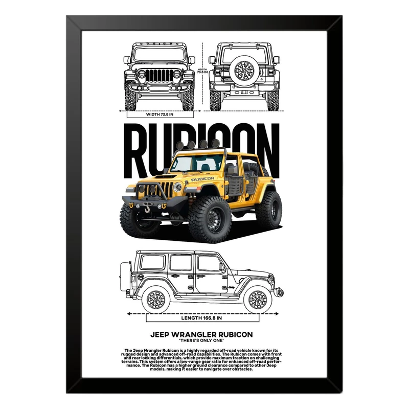 تابلو بکلیت طرح ماشین و خودرو جیپ JEEP WRANGLER RUBICON مدل b-po1558 فریم مشکی