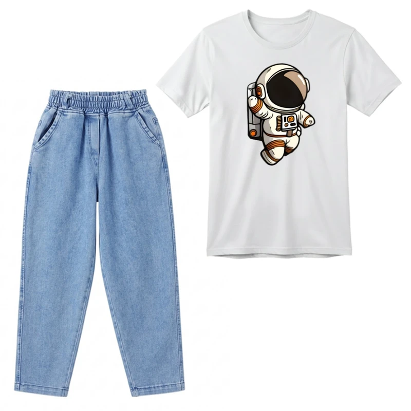 ست تی‌شرت آستین کوتاه و شلوار پسرانه مدل فضانورد کد v10 