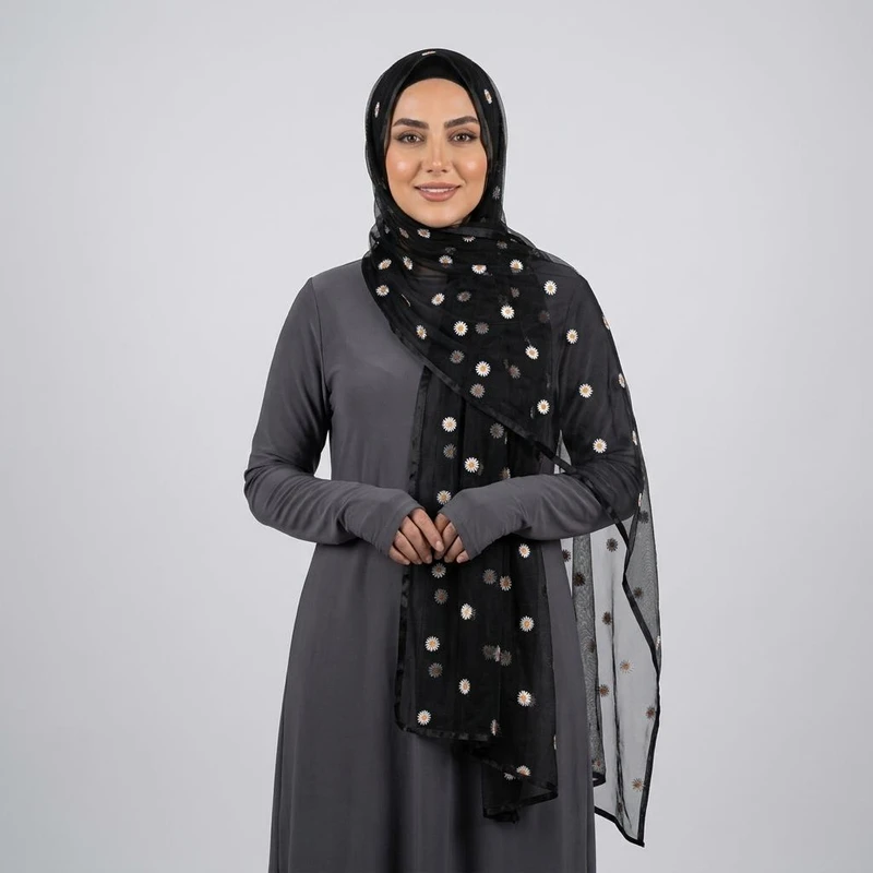 شال زنانه مدل توری گلدوزی طرح بابونه