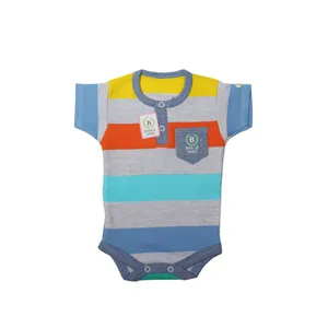 بادی آستین کوتاه نوزادی برگ سبز مدل راه راه