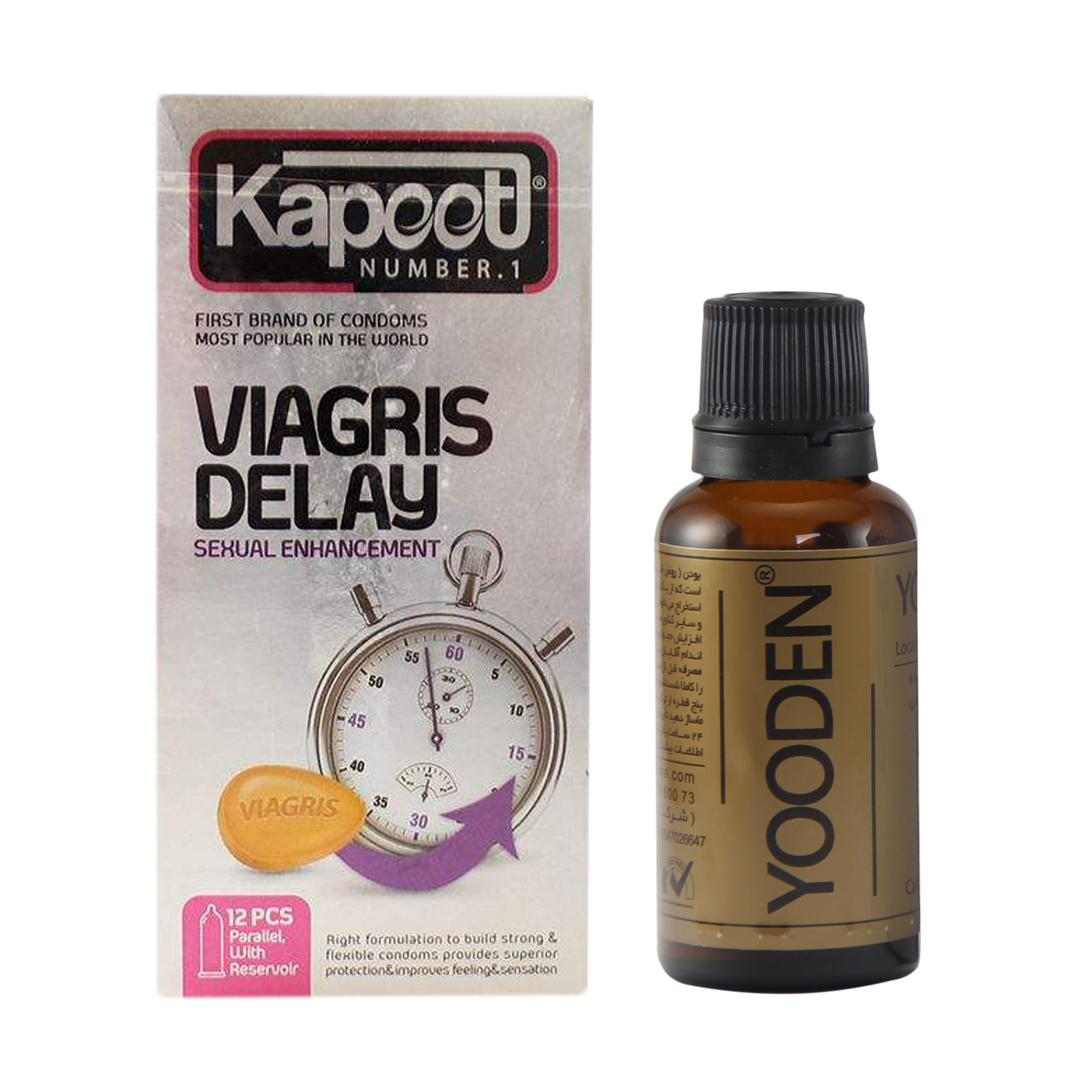 کاندوم کاپوت مدل Viagris Delay بسته 12 عددی به همراه روغن یودن کد 01 حجم 30 میلی لیتر 