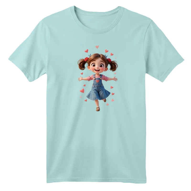 تی شرت آستین کوتاه بچگانه مدل دخترک و قلب