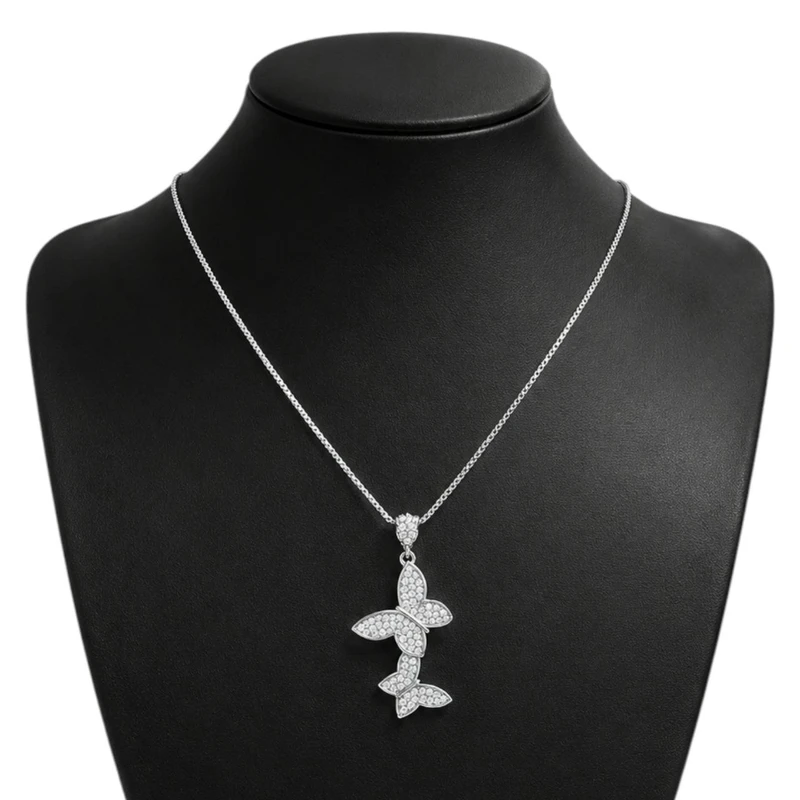 گردنبند نقره زنانه گالری رضا زاده مدل پروانه دوطرفه کد 003
