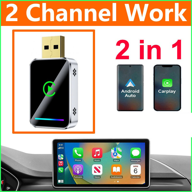 کارپلی و اندروید اتو مدل Wireless CarPlay/Android Auto Q1JS به همراه مبدل USB به USB-C