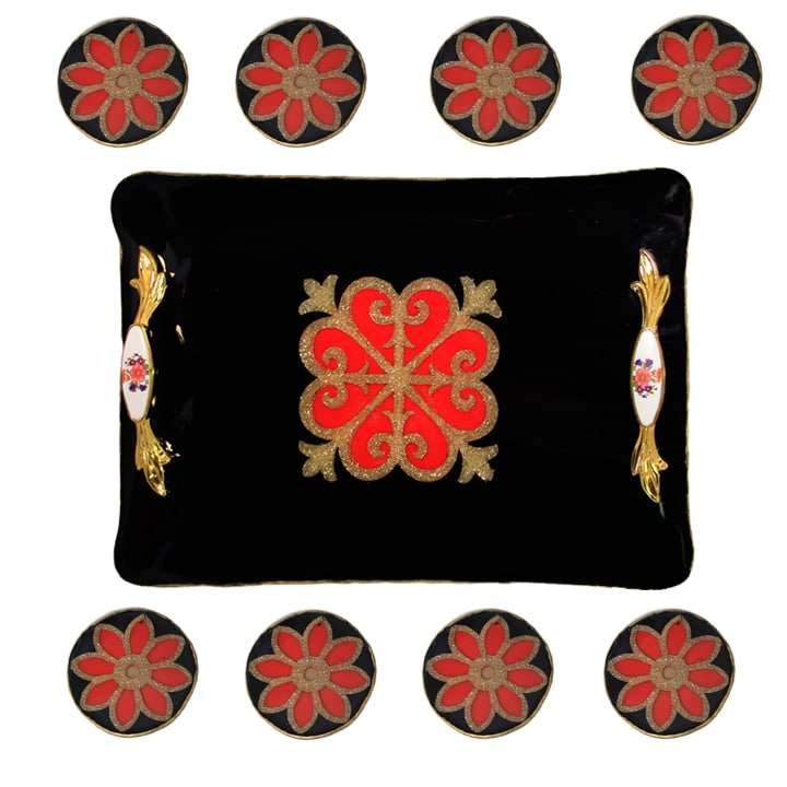 ست 7 تکه سینی و زیر لیوانی رزینی طرح سنتی کد 023