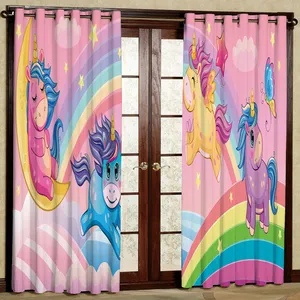 پرده مدل پونی و رنگین کمان هازان پانچی کد 2731 سایز 140x200 سانتی متر