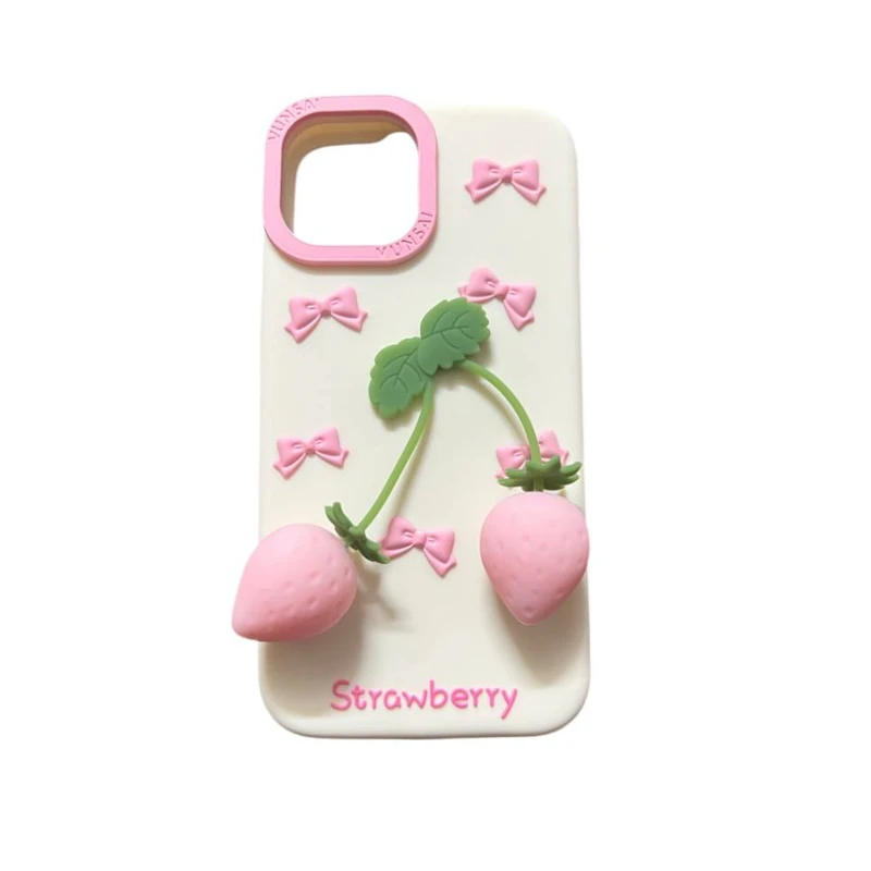 کاور مدل سیلیکونی طرح توت فرنگی و پاپیون برجسته کد 560 مناسب برای گوشی موبایل اپل Iphone 13