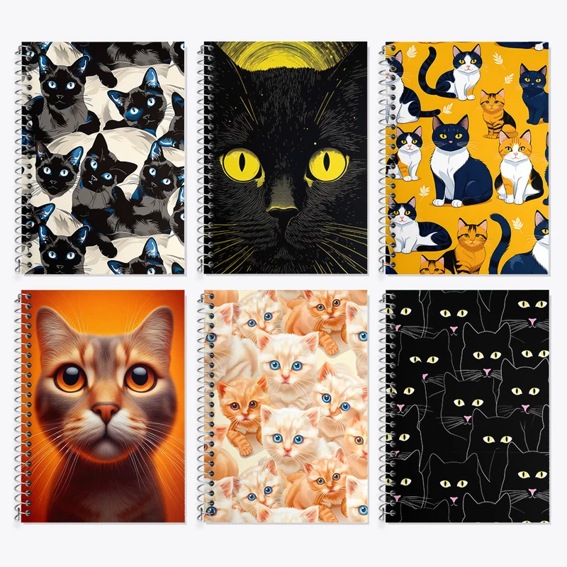 دفتر زبان 50 برگ خندالو مدل دو خط طرح گربه (Cat) کد 112 مجموعه 6 عددی