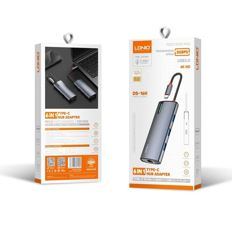 عکس شماره 2 : هاب 6 کاره usb-c الدینیو مدل ds-16h