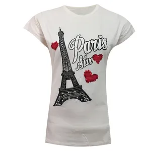 تی شرت آستین کوتاه زنانه مدل نخی ویسکوز نگینی پولکی PARIS کد tm-2152 رنگ سفید