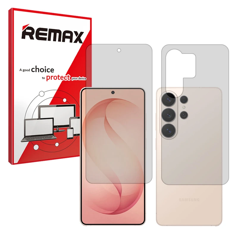 محافظ صفحه نمایش شفاف ریمکس مدل هیدروژلی مناسب برای گوشی موبایل سامسونگ Galaxy S26 Ultra به همراه محافظ پشت صفحه