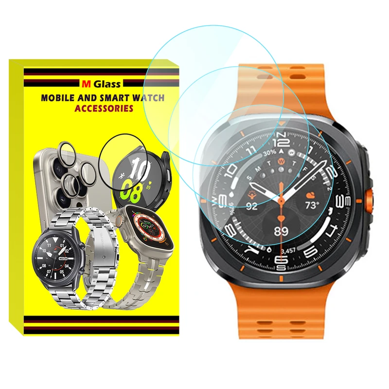 محافظ صفحه نمایش شیشه‌ای ام‌گلس مدل Glass-MG مناسب برای ساعت هوشمند سامسونگ Galaxy Watch 7 Ultra 47mm بسته سه عددی