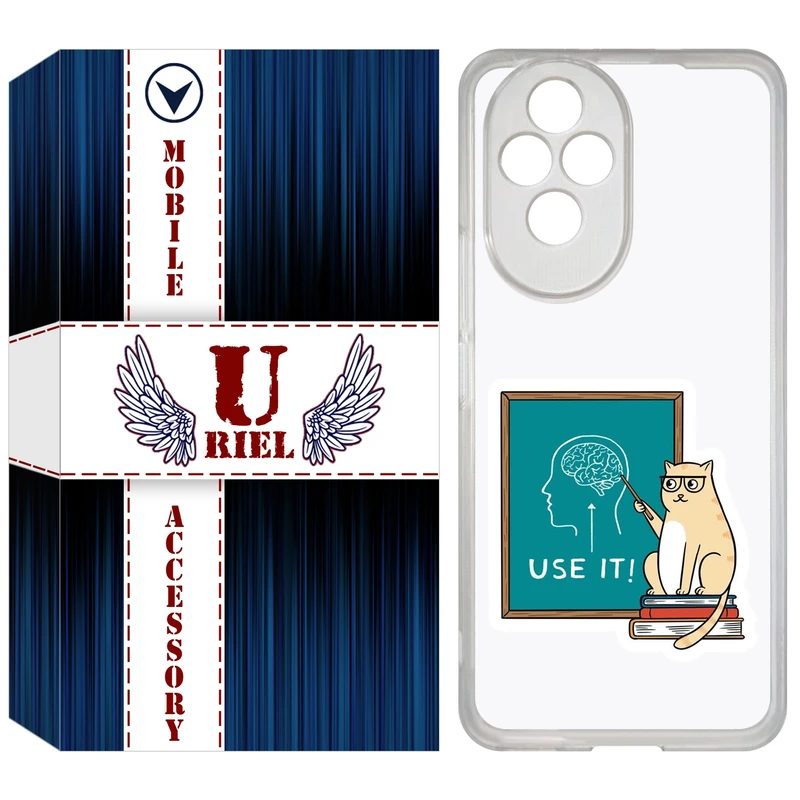 کاور یوریل مدل Clear کد 95 طرح گربه عاقل مناسب برای گوشی موبایل آنر 200