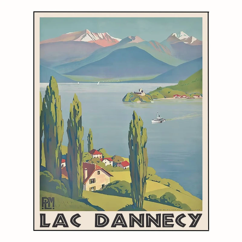 پوستر مدل سفر چاپ رترو دریاچه آنسی فرانسه