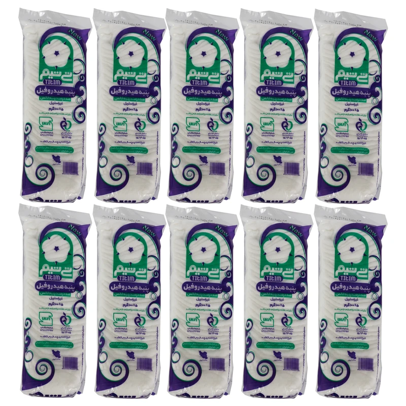 پنبه بهداشتی تی تیم کد 010 وزن 100 گرم بسته 10 عددی