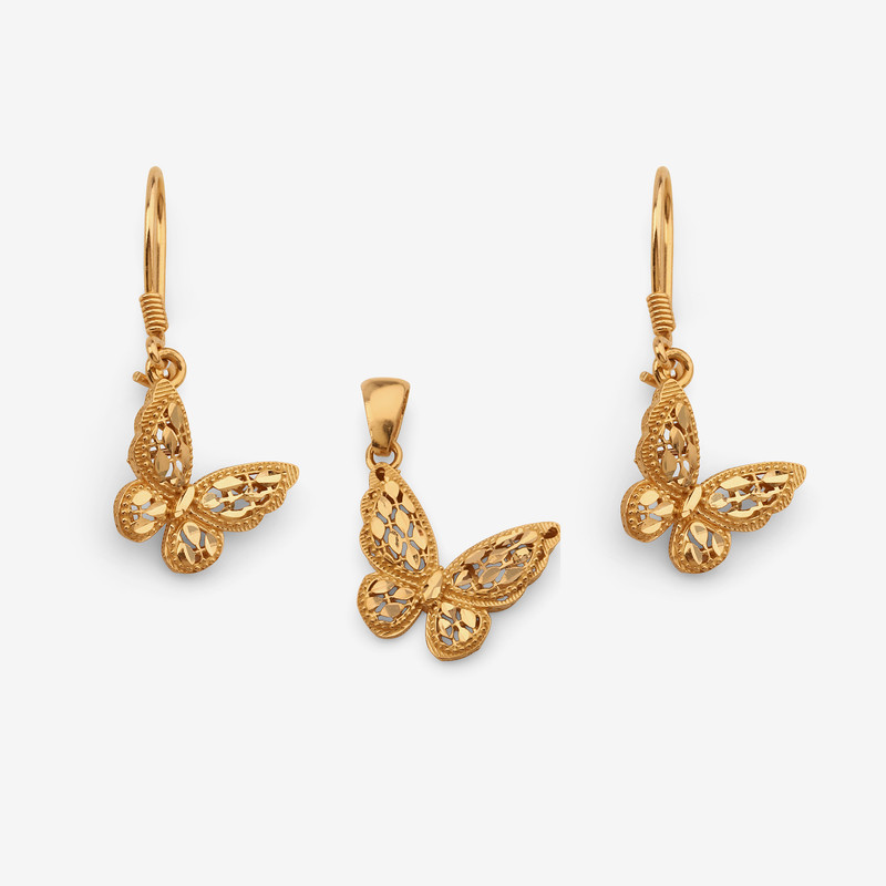 نیم ست طلا کم اجرت 18 عیار زنانه ناریا مدل پروانه تراش کد M2-1