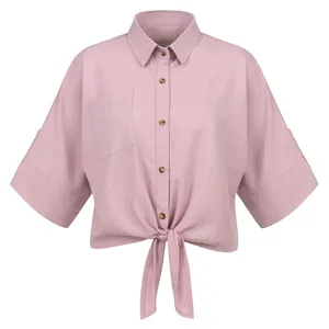 کراپ شومیز آستین سه ربع یقه برگردان زنانه مدل P4009