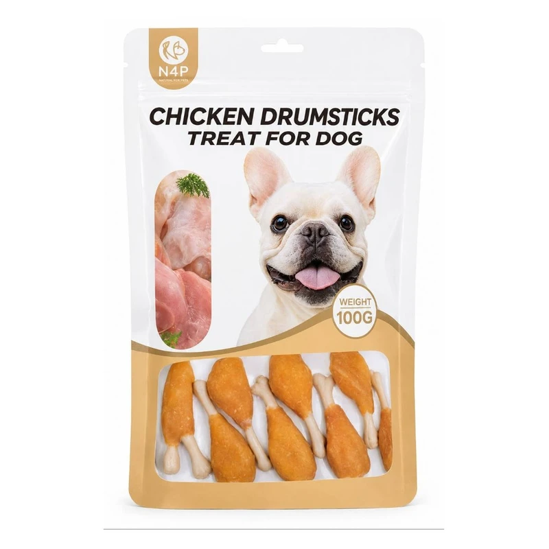 تشویقی سگ ان فور پی مدل ران مرغ بیسکوئیتی (Chicken Drumsticks) طعم مرغ وزن 120 گرم
