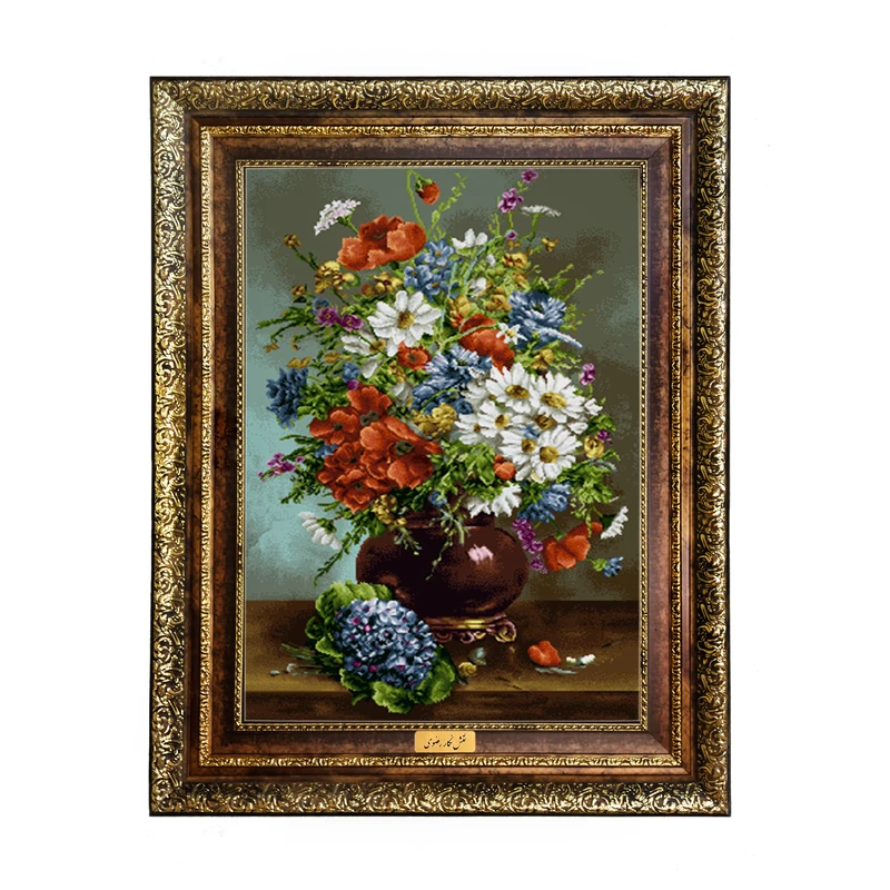 تابلو فرش ماشینی نقش نگار رضوی طرح گل کد 460H