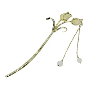 گیره مو زنانه مدل کانزاشی گل لاله کد G_Lnd_3179