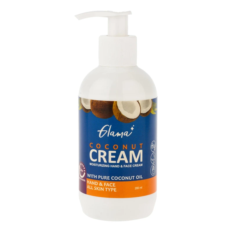 کرم مرطوب‌کننده دست و صورت گلاما مدل Coconut مناسب برای انواع پوست حجم 200 میلی‌لیتر