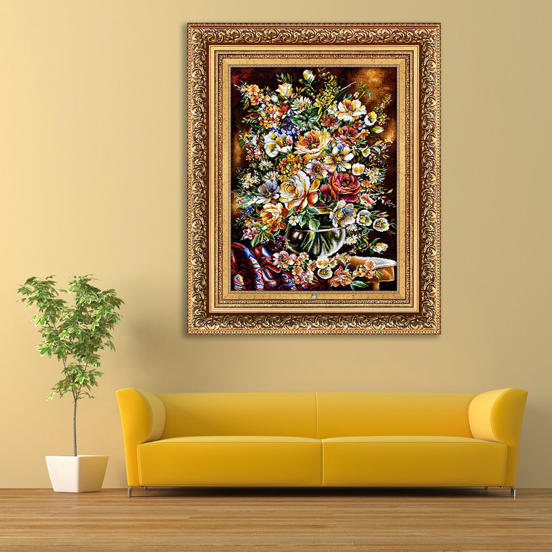 تابلو فرش دستباف فرش میرنظامی مدل گل و گلدان طولی شیشه ای کد 1648