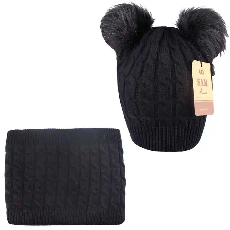 ست کلاه و شال گردن بافتنی بچگانه سام مدل داخل خز