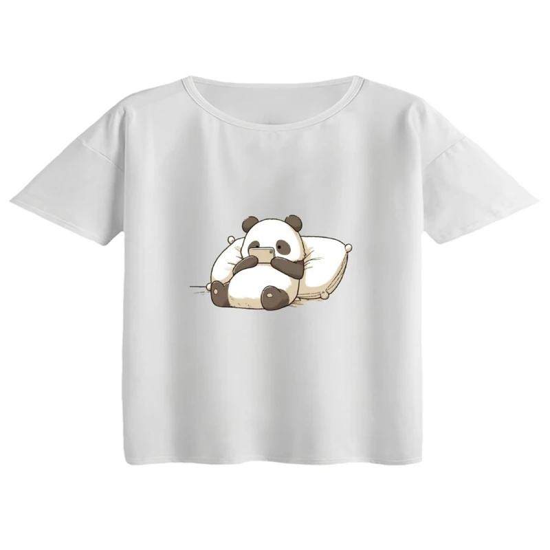 کراپ تی‌شرت آستین کوتاه زنانه مدل پاندا کد 3