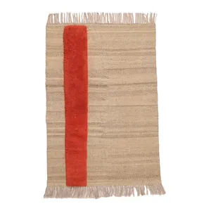 گلیم گبه دستبافت یک و نیم متری مدل مدرن کد 4040708 زمینه کرم