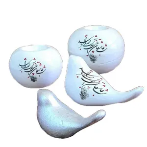 ست 4 تکه جاشمعی و مجسمه سفالی طرح دلنوشته کد 111