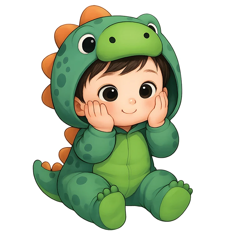 استیکر پارچه و لباس پاد آفرین مدل کودک در لباس دایناسور کد DKST492